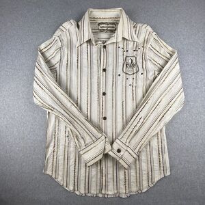 Apricottree Shirt Adult White Striped Stretch Embroidered Studded Western Casual